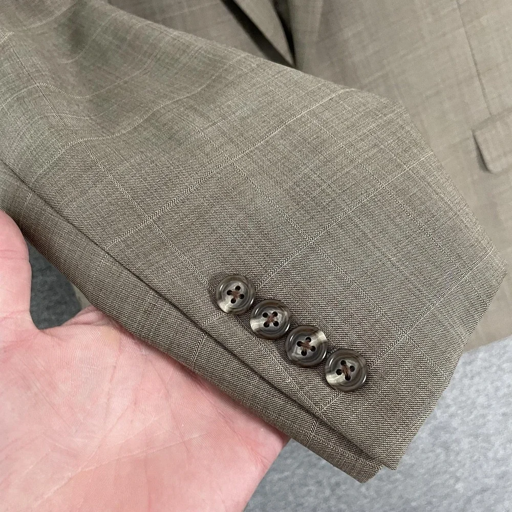 Lori Piana Suit Mens 43R Beige Plaid Wool 2 Pc 38x30 Hickey Freeman Nordstrom